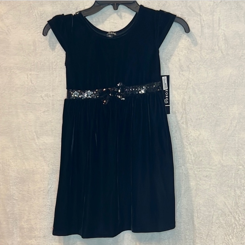 NWT George brand black velour sequin bow on waist girl’s dress size 6/6X
